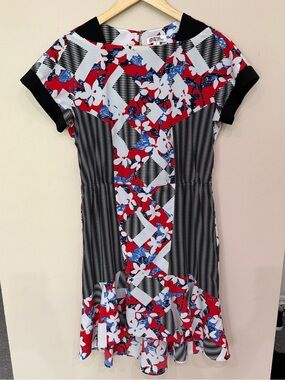 Peter Pilotto Womens Abstract Floral Stripe Short Sleeve Dress Size 8 Geometric